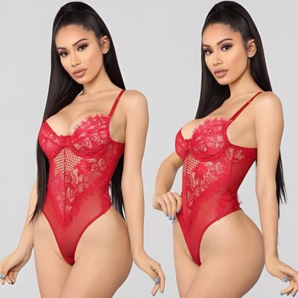 Fashion Nova ✦ “One Last Kiss” Lace Teddy ✦ Red Underwire Bodysuit w/ Thong Back - Picture 7 of 8